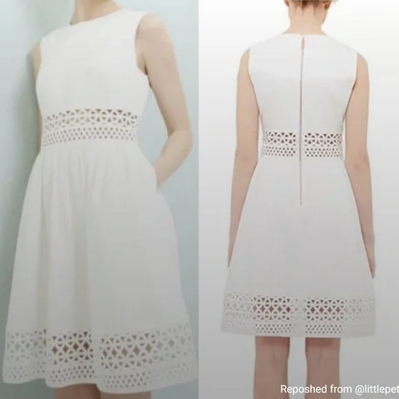 knee length dresses for ladies White Lace Puff Sleeve Cotton Blend Midi Dress | Agnel